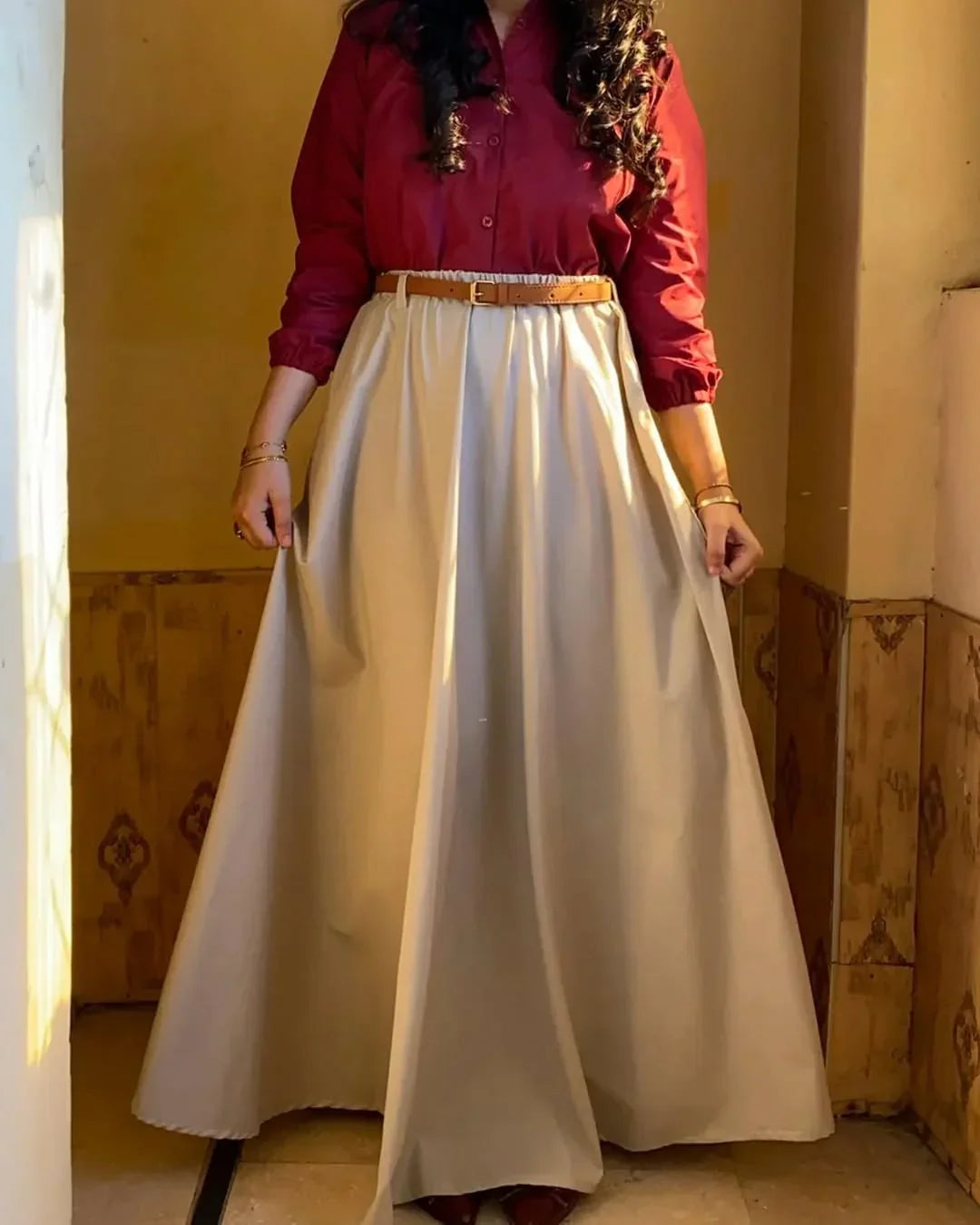Shirt Skurt ( Mehroon ) with Belt