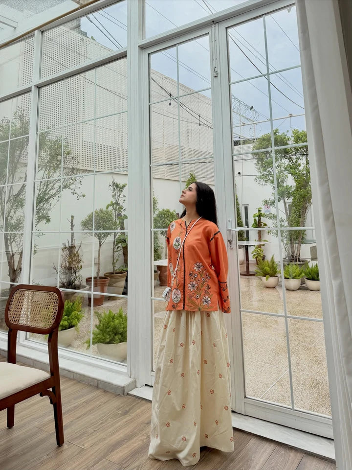 Printed Short Shirt With Long Embroidered Skirt
